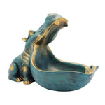 figurine hippopotame résine bleu foncé décoration table contemporaine animalier téléphone rehausseur