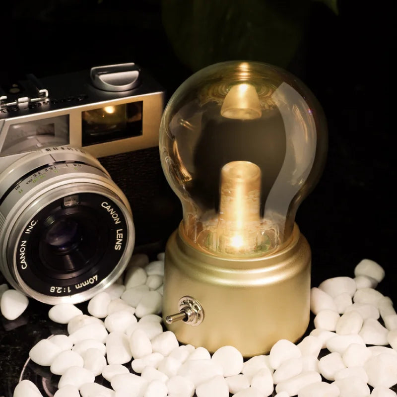 lampe ampoule led rechargeable veilleuse boule transparente noir doré vintage moderne chambre