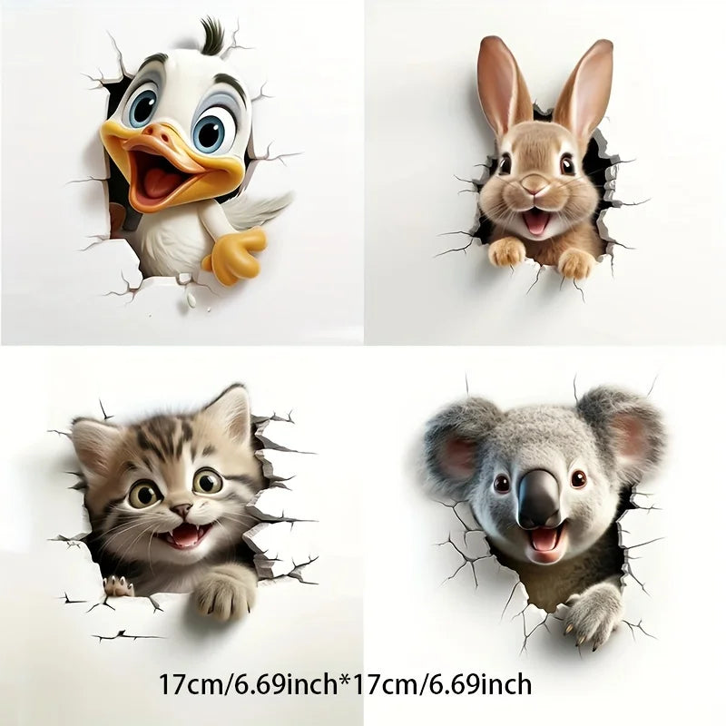 stickers animaux blancs oranges dessin animé chats canards koalas sourires décoration mur imperméable pvc