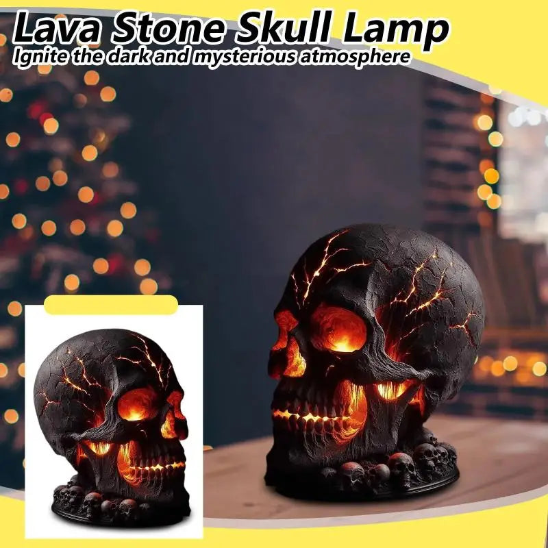lampe table crâne magma noir orange rouge dents lumineuses Halloween articulée détaillée festive