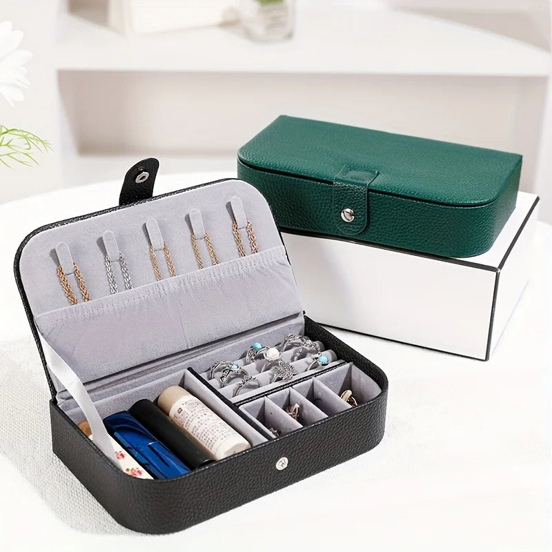 boîte bijoux simili cuir noir vert moderne organisation bijoux colliers bagues boucles doreilles cadeau