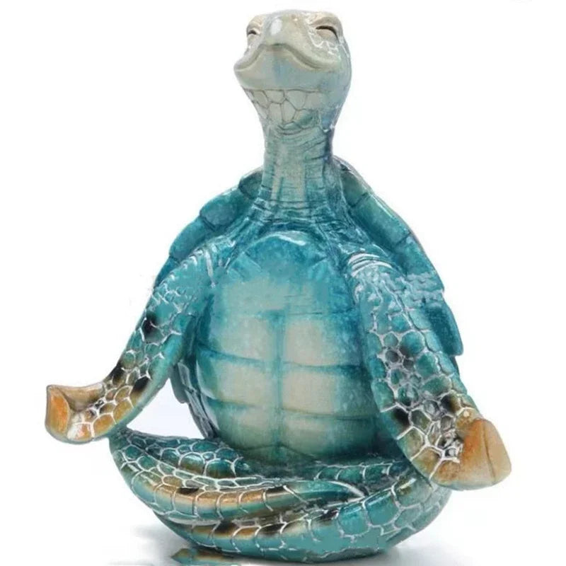 statue tortue méditative yoga vert turquoise zen décoration artificielle crème marron foncé