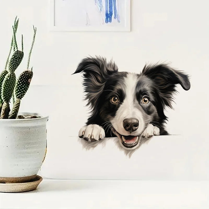 sticker mural border collie adhésif animal compagnie moderne chambre toilette décoration intérieur vinyle pvc