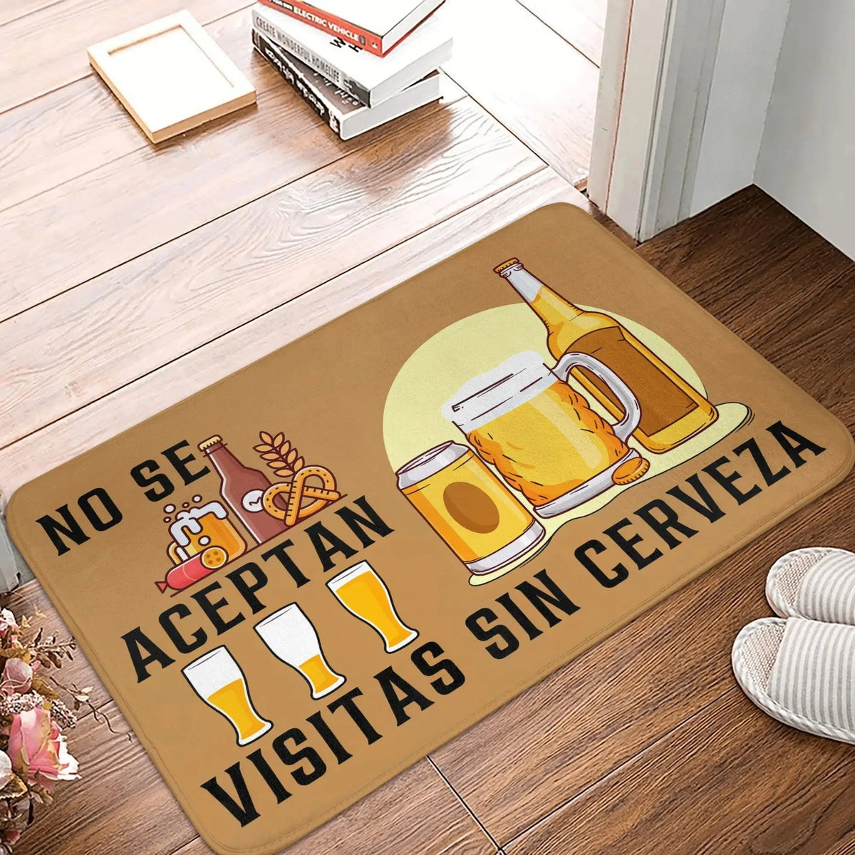 paillasson porte entrée humour bière tapis sol extérieur orange beige marron vintage