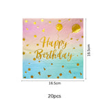 vaisselle jetable anniversaire arc ciel assiettes dorées points confettis serviettes verres festifs