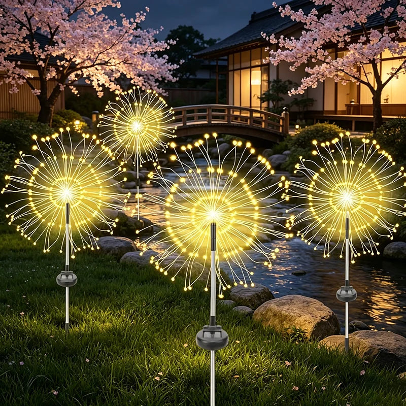 lumières solaires feux d'artifice multicolores modernes extérieures détecteur mouvement led autonomes festive vacances