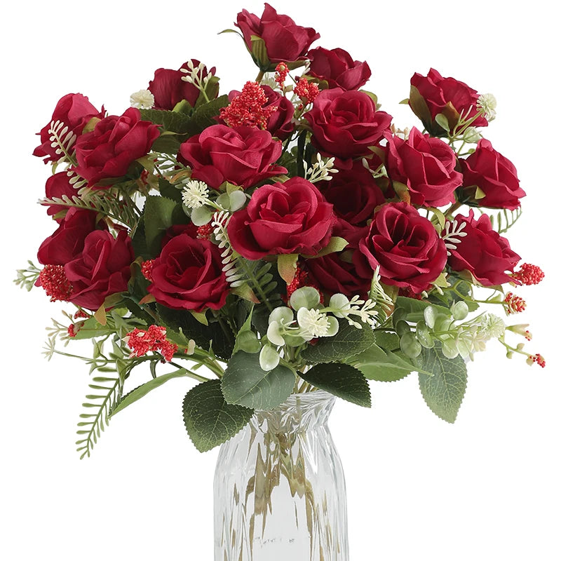 bouquet roses artificielles 30cm soie blanc rose rouge naturel decoration maison vase fleurs intérieur
