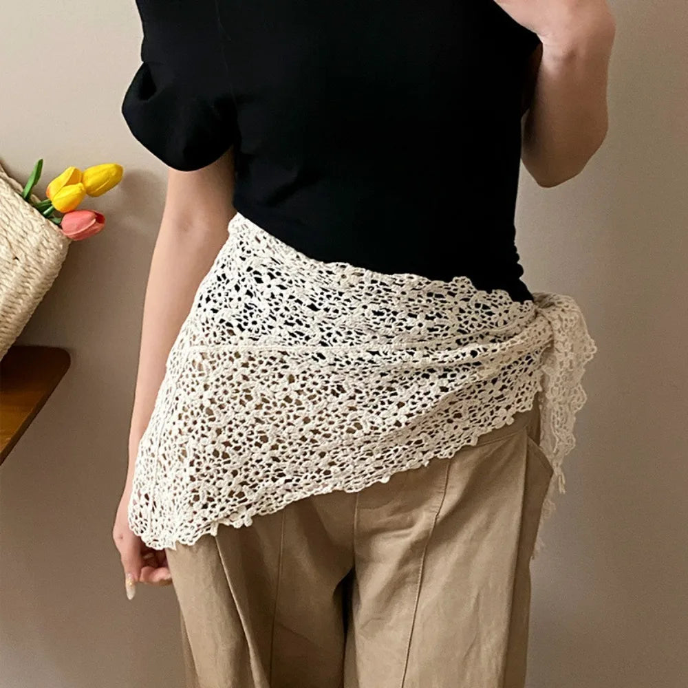 foulard dentelle motif floral blanc cassé classique vintage été femme junior décontracté polyester haute