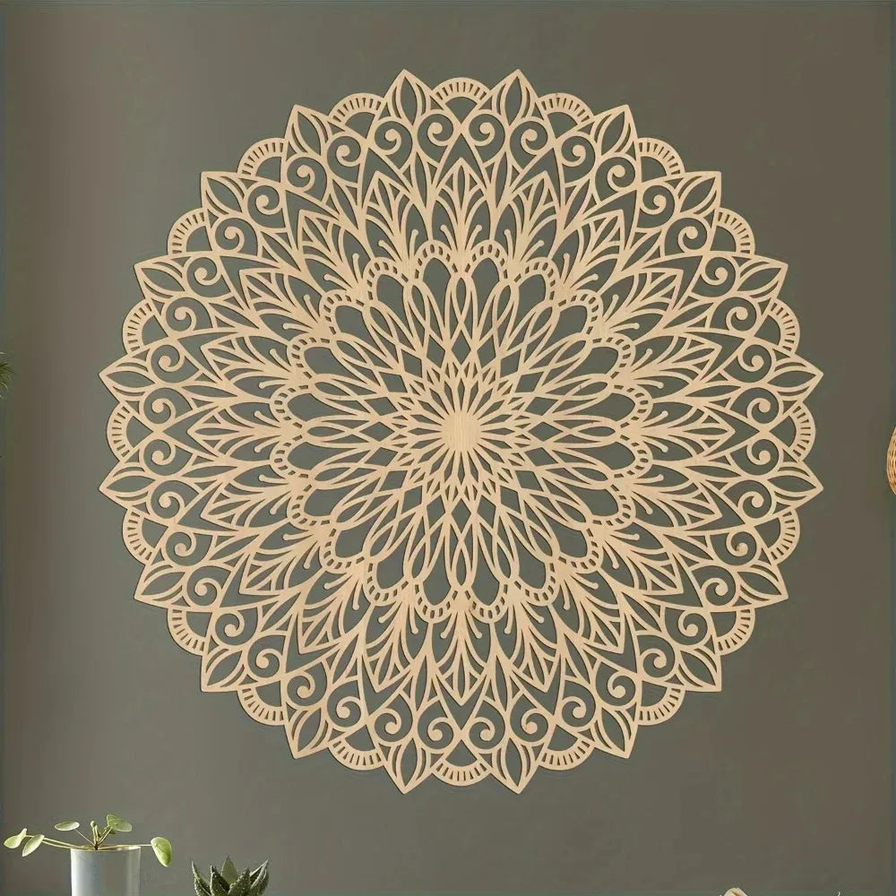 décoration murale mandala métal marron clair motifs floraux géométriques artisanat détaillé