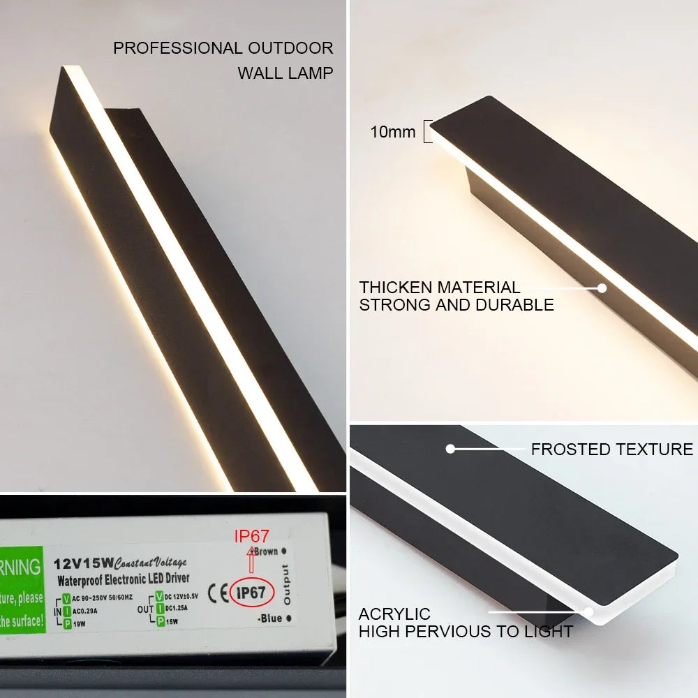 lampe murale led moderne noire frosted 40cm 60cm 80cm 100cm 120cm