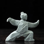 statues arts martiaux traditionnelles gris clair texture granite opaques artisanal modernes motifs traditionnels