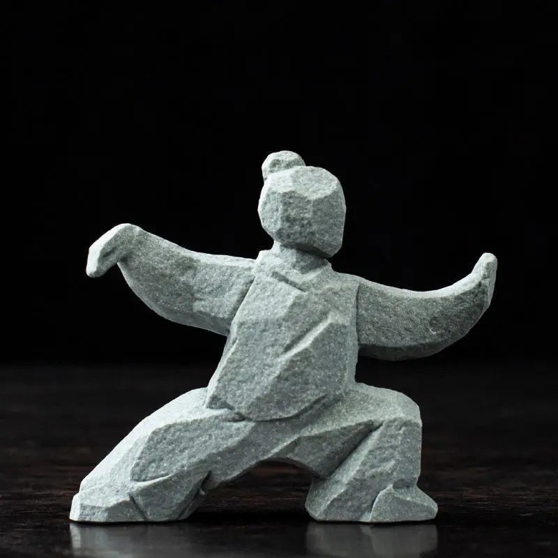 statues arts martiaux traditionnelles gris clair texture granite opaques artisanal modernes motifs traditionnels