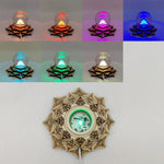 lampe décorative artisanale bois motif floral gravé or blanc vert bleu rouge