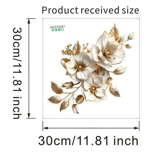 autocollant mural décoratif fleurs stylisées blanc doré opaque 30cm 30cm