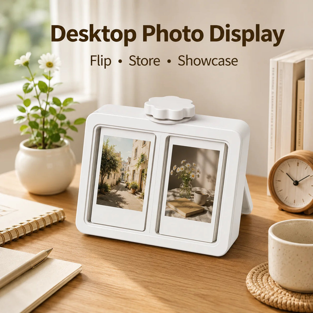 cadre photo rotatif blanc noir photos pouces interchangeables moderne pratique