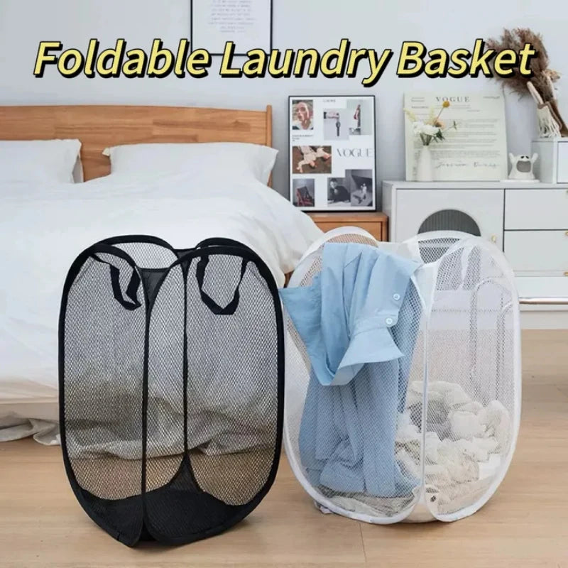 panier linge pliable polyester maille noir moderne poignées renforcées poches