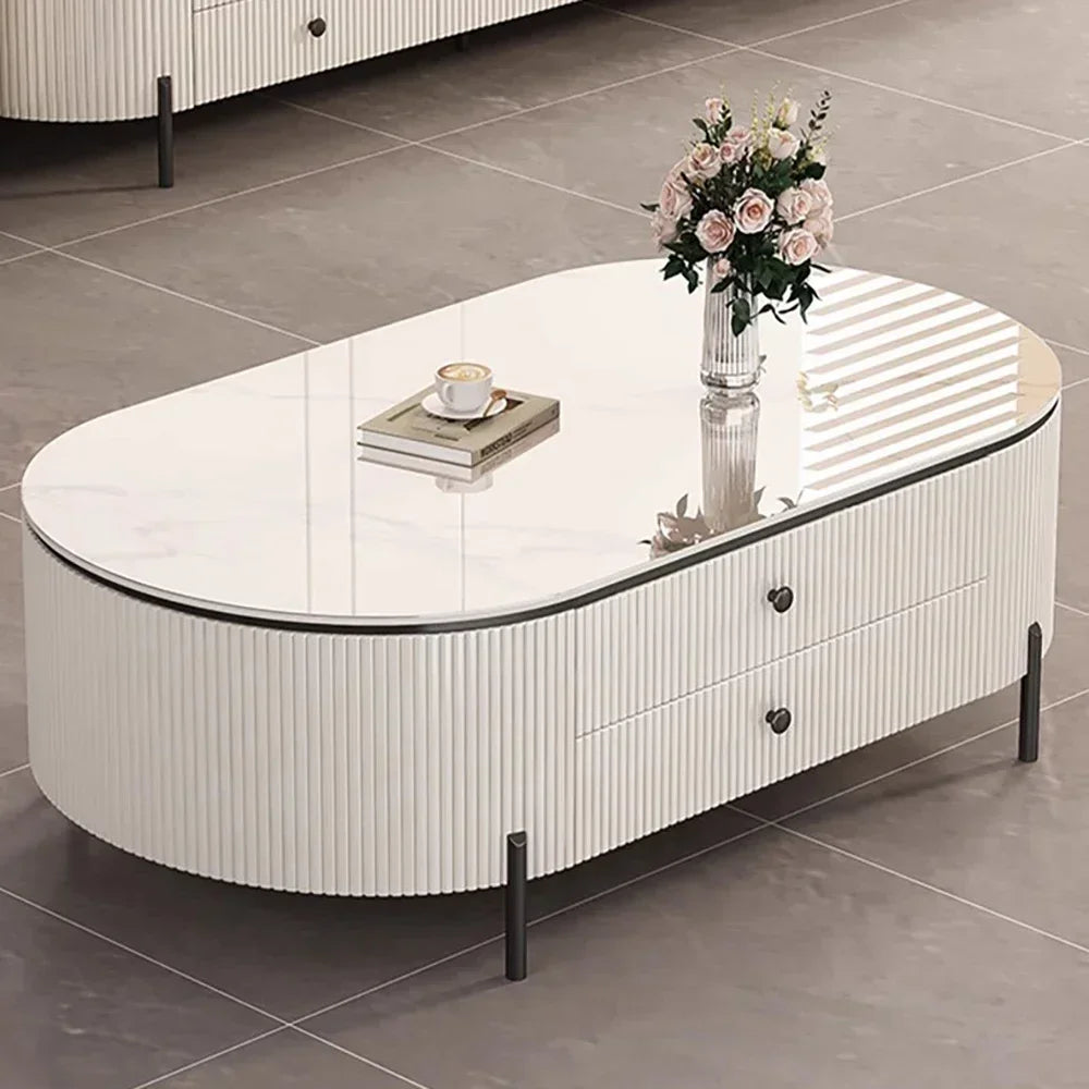 table basse moderne marbre blanc minimaliste pieds dorés tiroirs élégants salon unique
