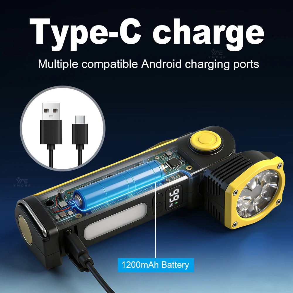 lampe torche rechargeable led noire jaune camping survie intense clips moderne
