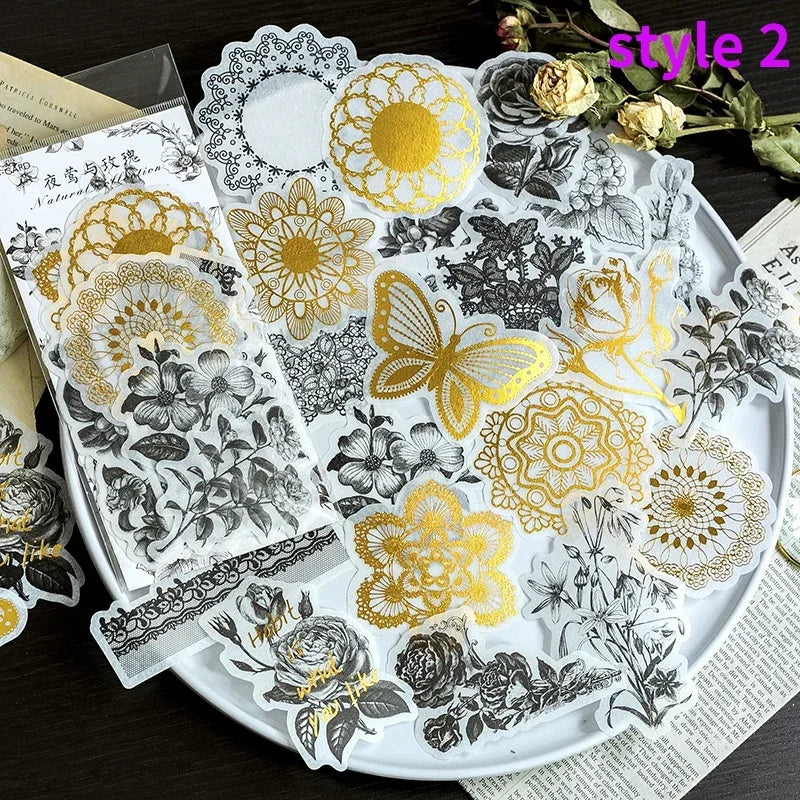 autocollants stickers végétaux fleurs feuilles oiseaux horloges mandalas papillons vintage romantique adhésifs