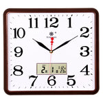 horloge murale carrée quartz aiguille classique cadre marron cadran blanc salon cuisine decoration murale