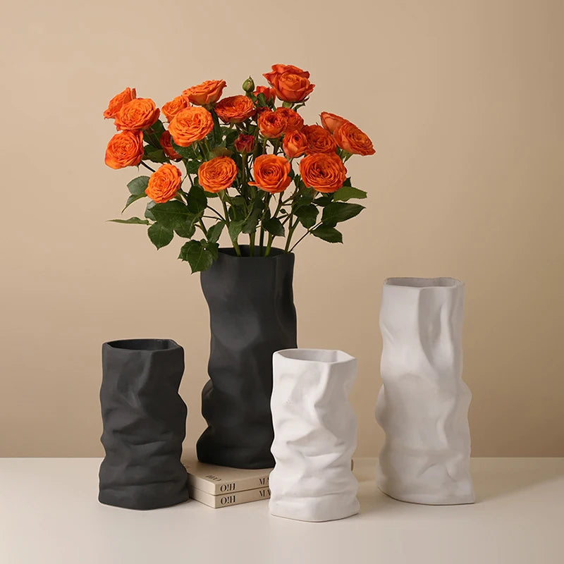 vases texturés modernes céramique blanc orange noir roses intérieur décoration minimaliste