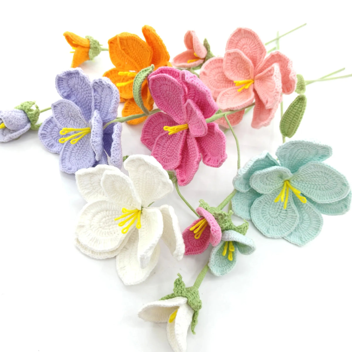 décoration maison fleurs tricotées violet orange rose blanc vert artisanal occasion fête mariage anniversaire