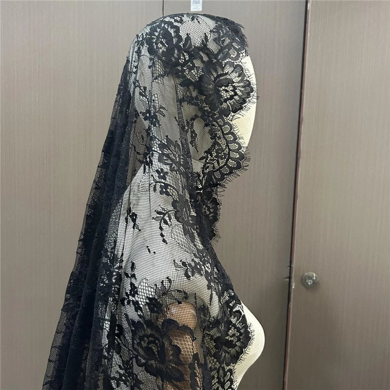voile mariée noir broderie florale translucide classique métalliques dentelle mariage femme adultère
