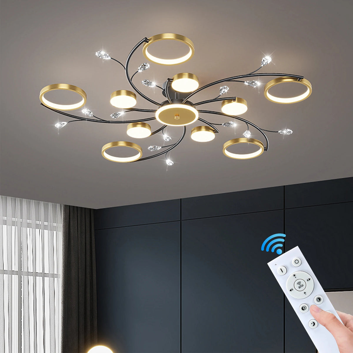 Luminaire suspendu moderne floral branches cristallins télécommande intelligente 3000k 4000k 6500k