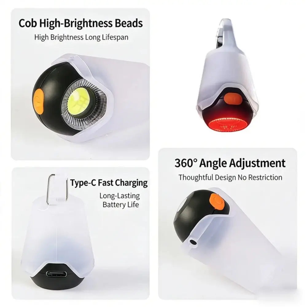 lampe camping portable blanc moderne rechargeable crochets étanche 160lm contrôle tactile