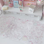 tapis illustration fille mignonne gâteaux coeurs blanc rose pastel doux