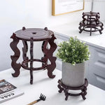support plante bois sculpté main classique marron foncé orné display stand plantes trépied multifonction