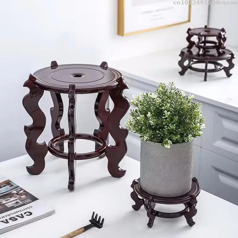 support plante bois sculpté main classique marron foncé orné display stand plantes trépied multifonction