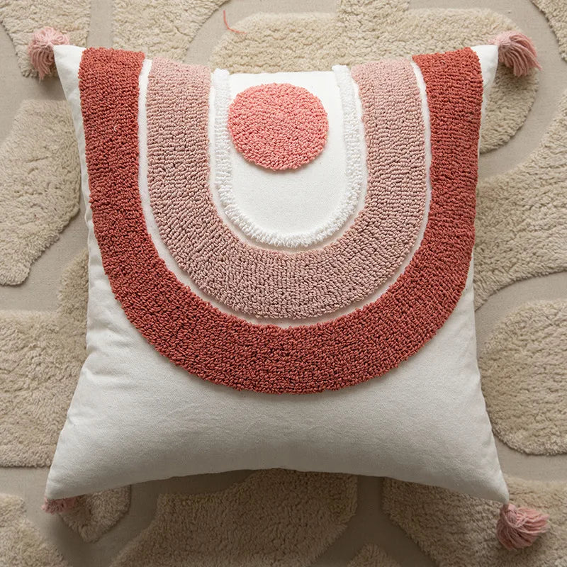 taies d'oreiller géométriques rose clair lit maison douces texturées non toxiques respectueux environnement adhésives