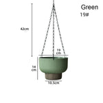 pots plante suspendus auto arrosants rayures verticales chaînes métalliques blanc vert gris moderne