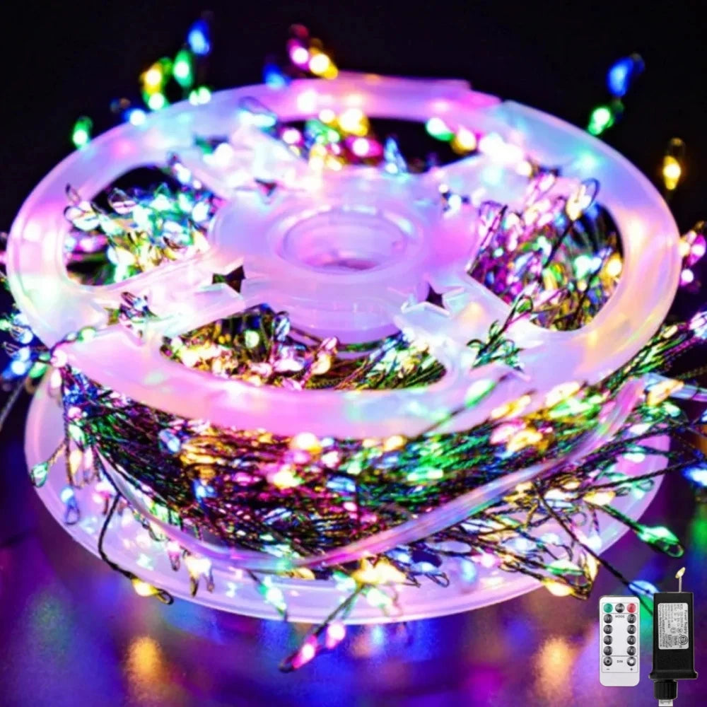 guirlande lumineuse 75m 2000leds étoiles branches moderne blanc doré halloween mariage noël télécommande clips