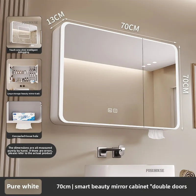 armoire salle bain murale miroir led rangement porte coulissante moderne blanc gris