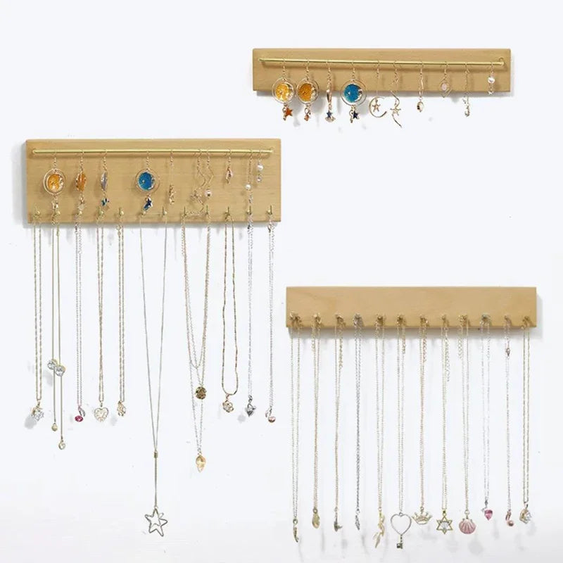 présentoir bijoux bois marron moderne colliers boucles d'oreilles rangement mural portable commercial domestique minimaliste