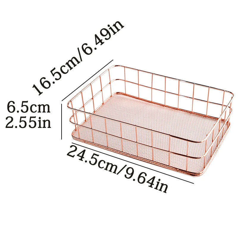paniers rangement métal or rose gold maille fine moderne minimaliste respectueux environnement multifonctionnels