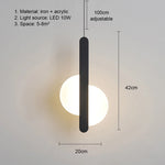 Lampes suspendues modernes minimaliste câble suspension plaque fixation globes opale abatjour blanc noir chambre
