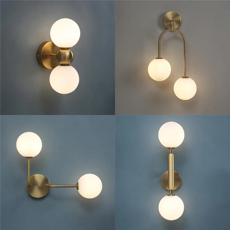 lampes murales modernes globes translucides or blanc bleu jaune gris marron minimaliste fixées mur