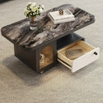 table basse moderne marbre noir tiroir roulette salon minimaliste italien