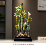 sculpture décorative bambou oiseaux vert marron asiatique traditionnel résine verte jaune