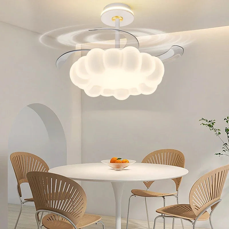 lampe suspendue moderne blanc nuage étoile ventilateur intégré télécommande led designintérieur salon chambre coucher