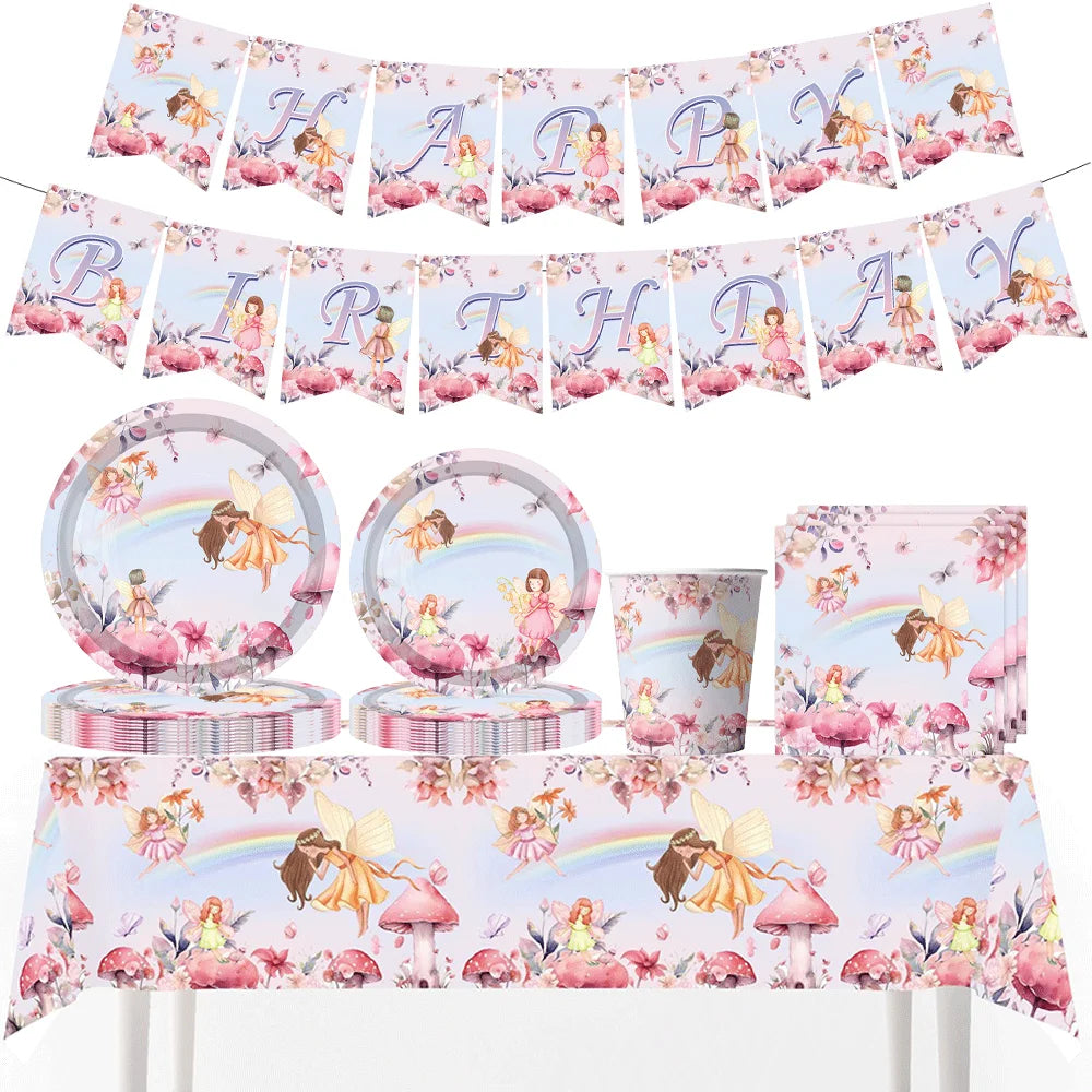 assiettes dessert fées arc ciel serviettes tasses papier nappe fête thème féerique