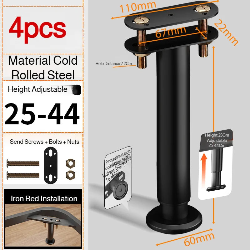 pieds meubles noirs modernes hauteur réglable acier inoxydable pièces rond lisses