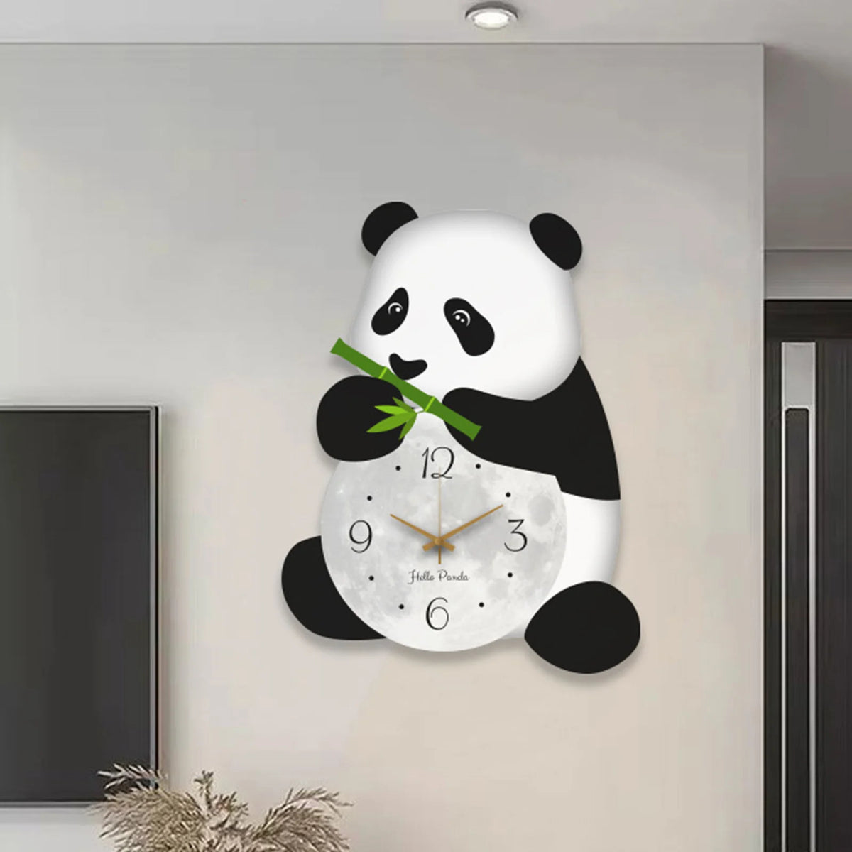 horloge murale panda blanc noir moderne dessin animé fond blanc visage unique chambre enfant