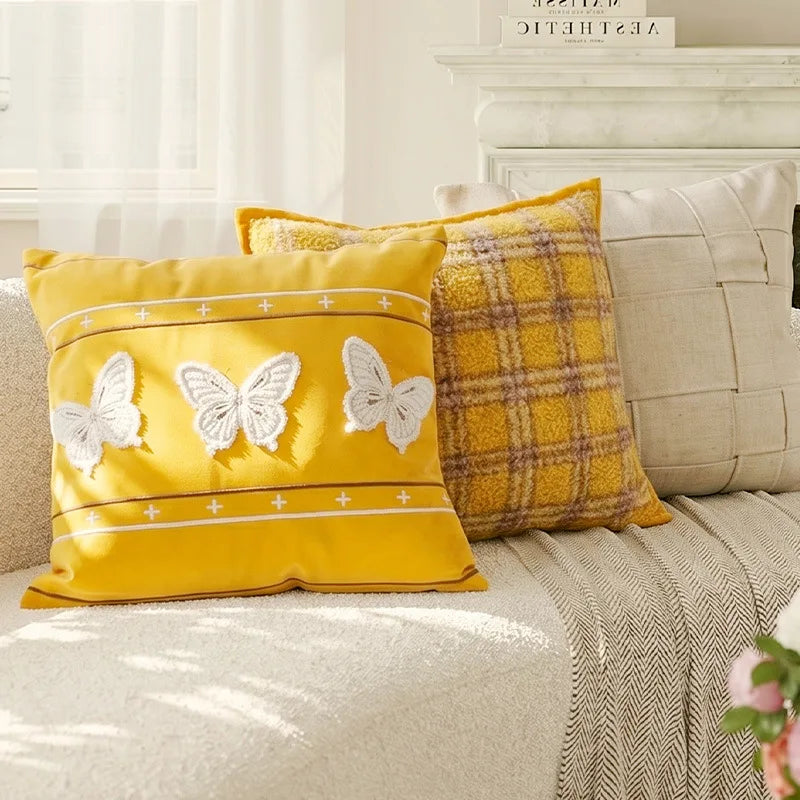 housse coussin fleurs jaunes polyester nordic moderne décoration canapé maison voiture 45x45cm 30x50cm