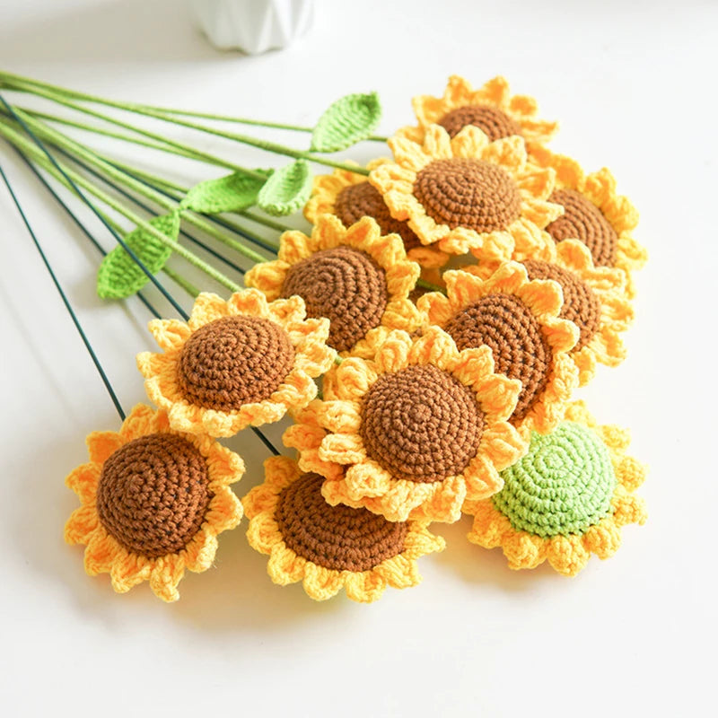 tournesol jaune fleurs artificielles crochet bouquet décoration maison anniversaire baby shower festiveintérieur