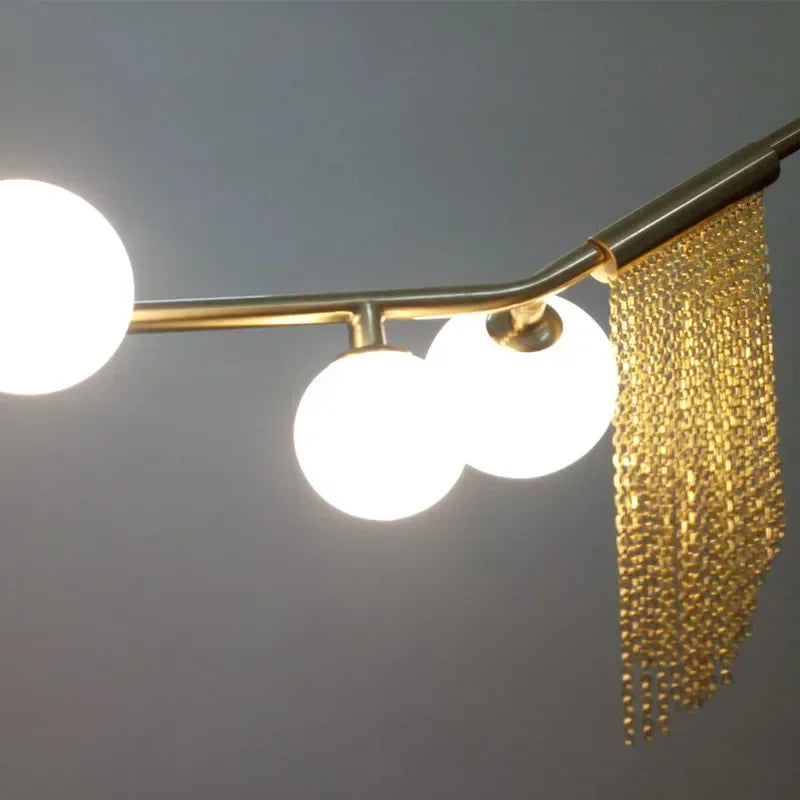 suspension lumineuse moderne dorées franges opalescentes élégante led lumières 180cm doré blanc