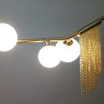 suspension lumineuse moderne dorées franges opalescentes élégante led lumières 180cm doré blanc
